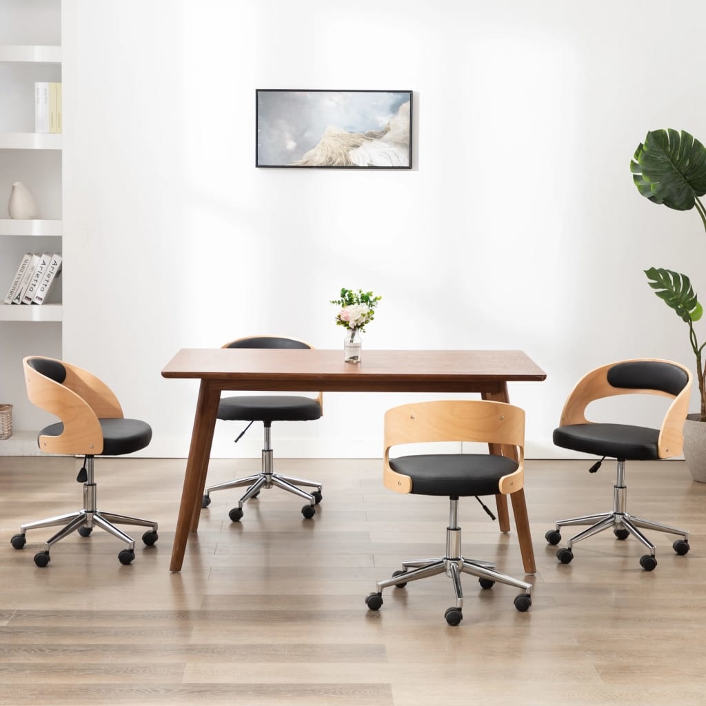 VidaXL Eetkamerstoelen draaibaar 4 st gebogen hout en kunstleer zwart