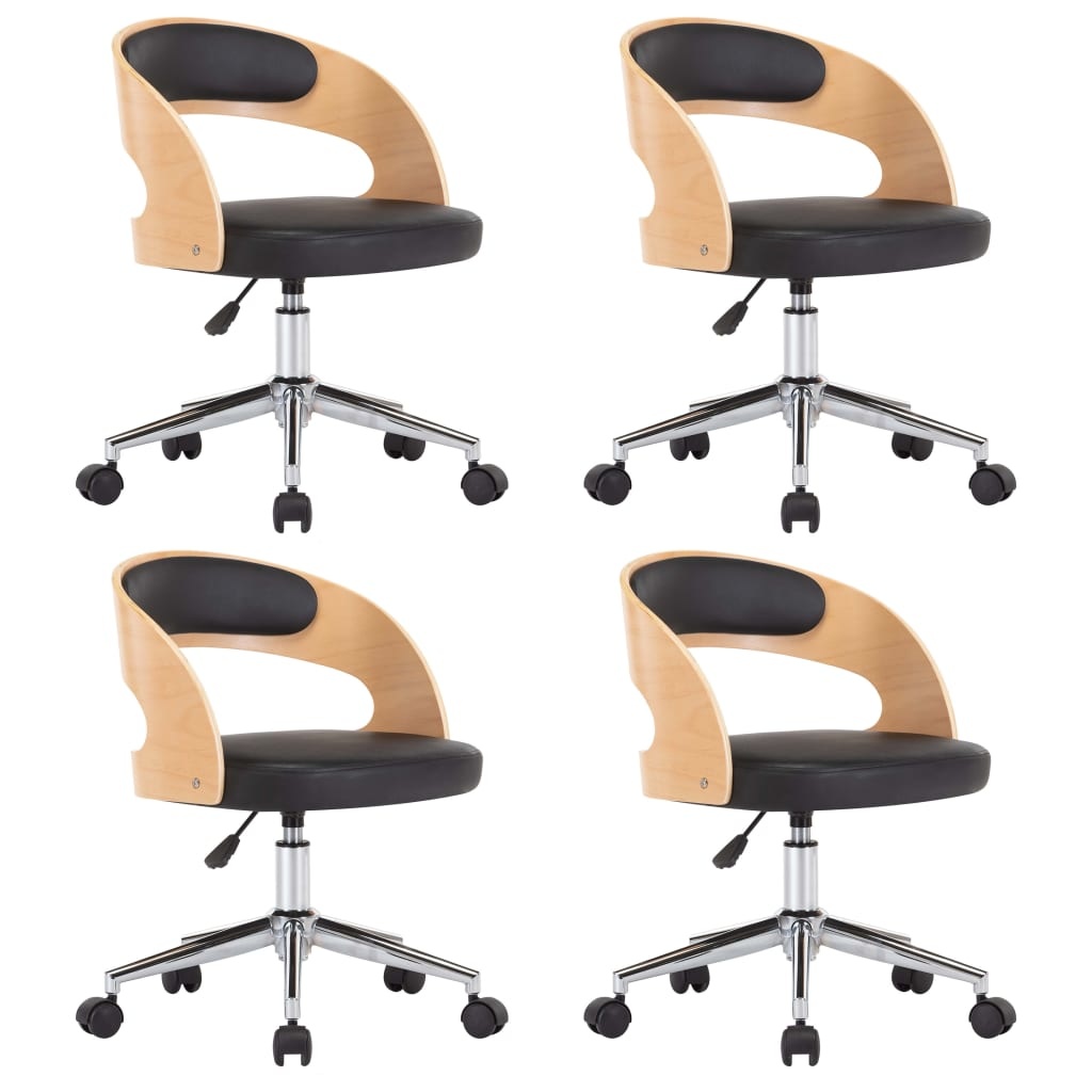VidaXL Eetkamerstoelen draaibaar 4 st gebogen hout en kunstleer zwart