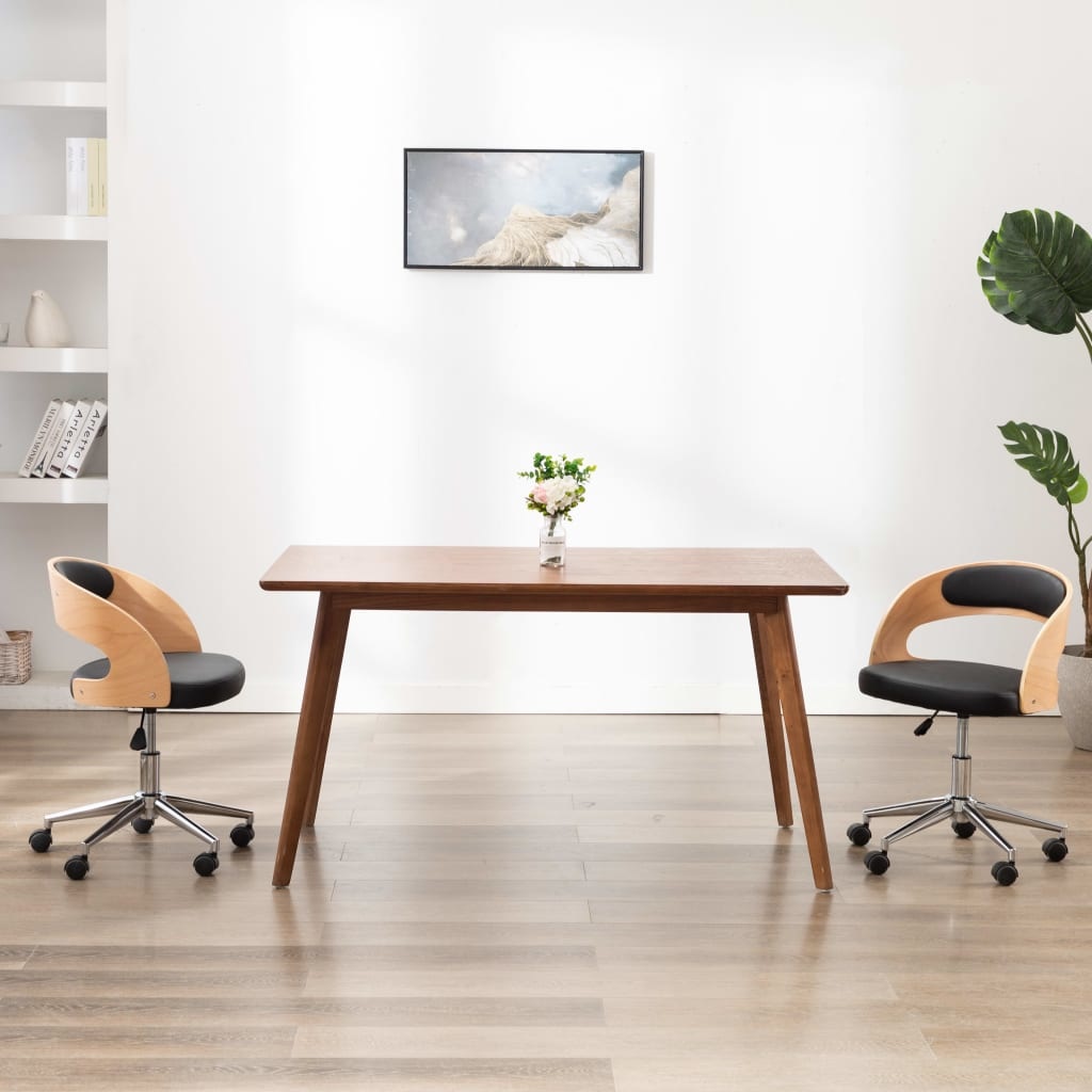 VidaXL Eetkamerstoelen draaibaar 2 st gebogen hout en kunstleer zwart