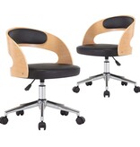 VidaXL Eetkamerstoelen draaibaar 2 st gebogen hout en kunstleer zwart