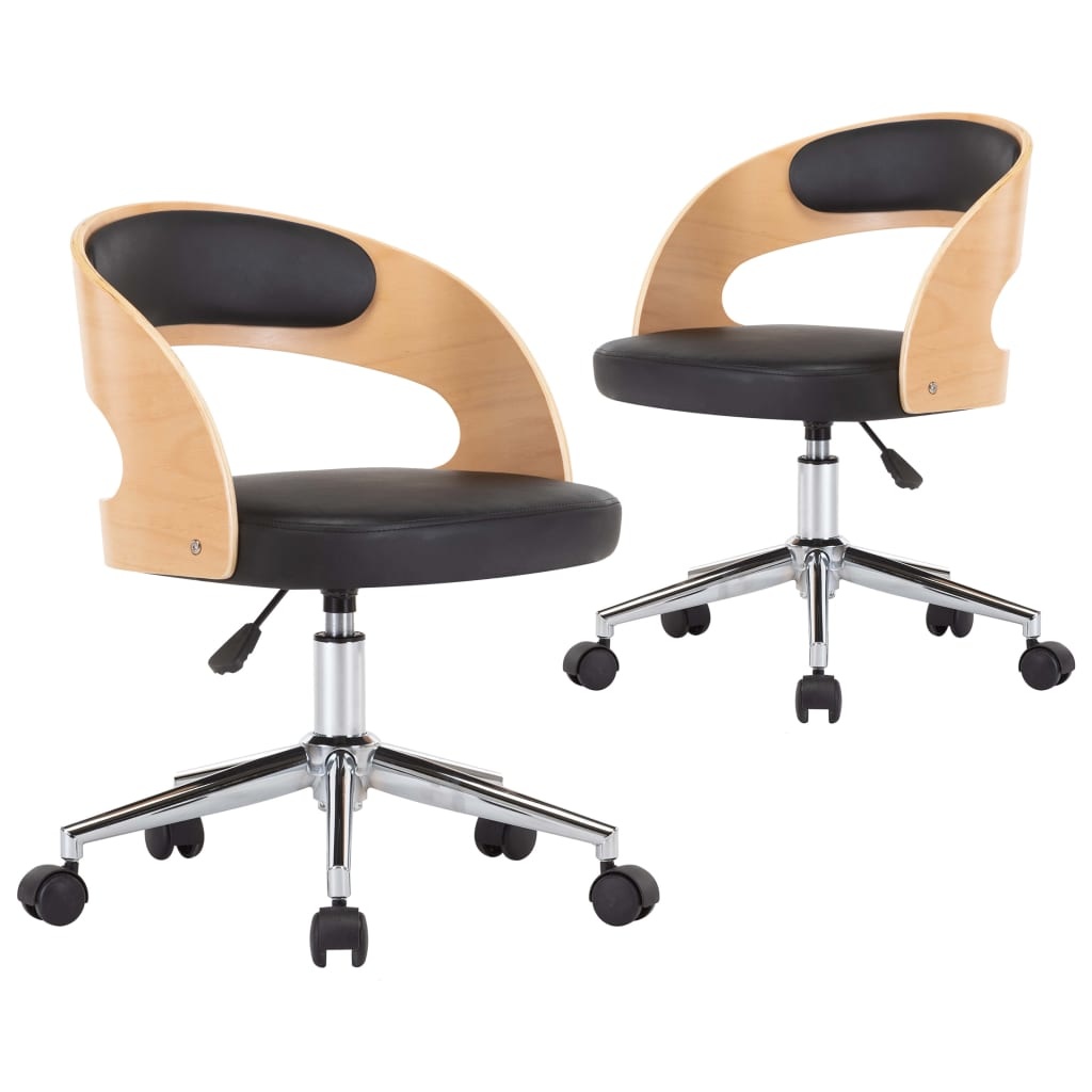 VidaXL Eetkamerstoelen draaibaar 2 st gebogen hout en kunstleer zwart