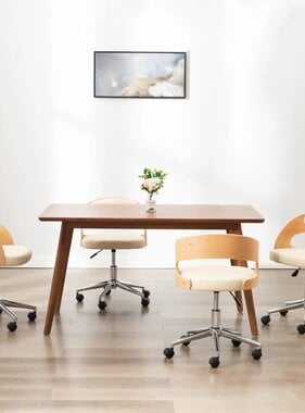 VidaXL Eetkamerstoelen draaibaar 4 st gebogen hout en kunstleer crème