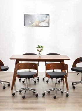 VidaXL Eetkamerstoelen draaibaar 6 st gebogen hout en kunstleer zwart