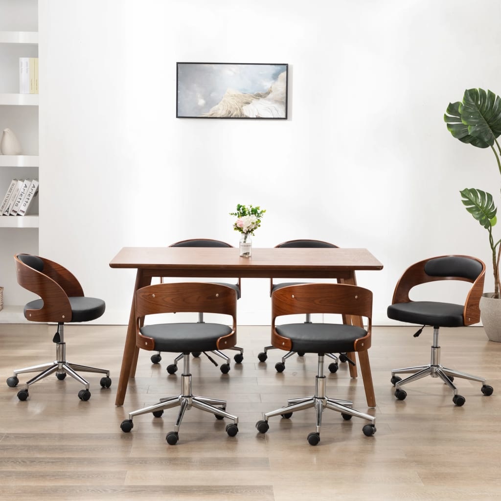 VidaXL Eetkamerstoelen draaibaar 6 st gebogen hout en kunstleer zwart