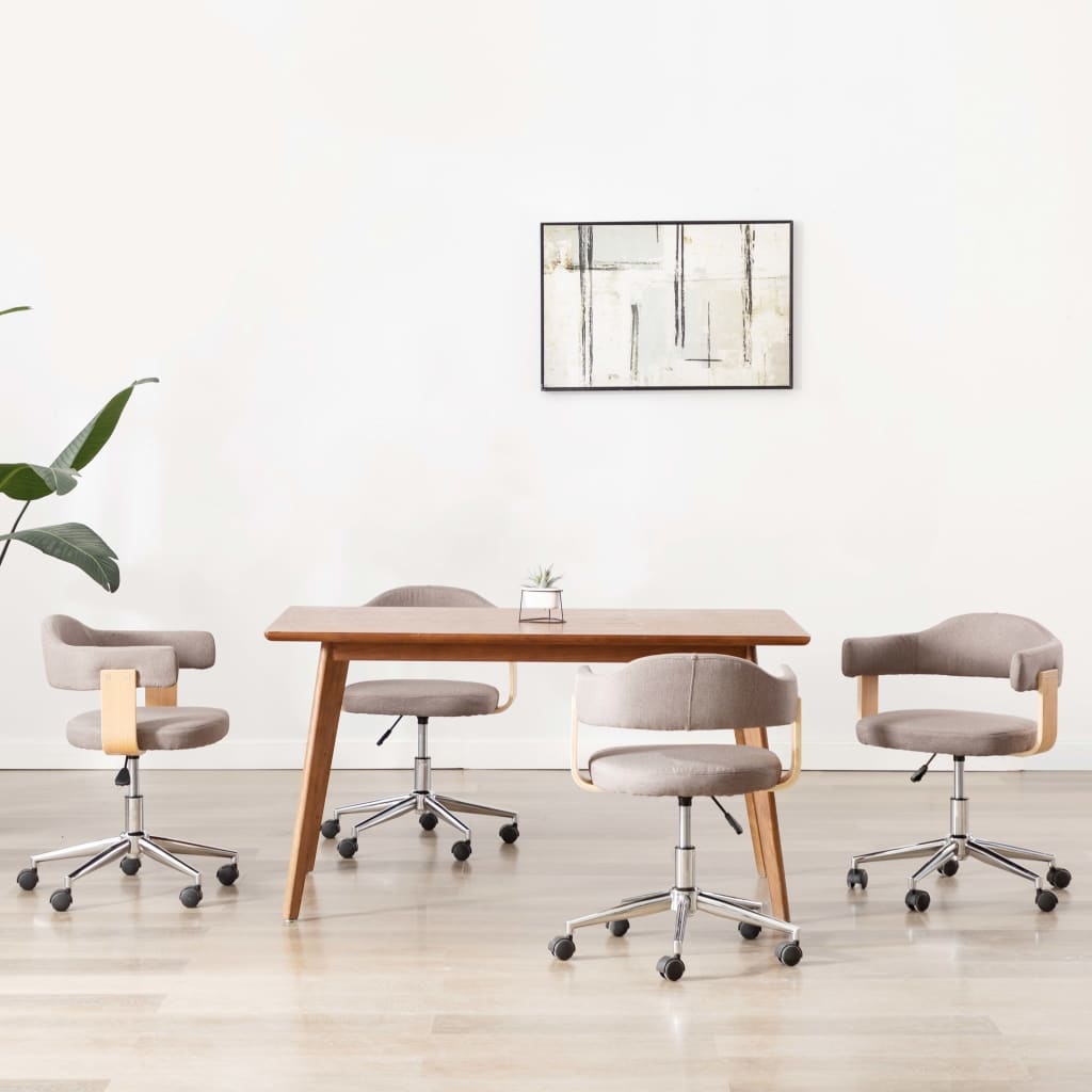 VidaXL Eetkamerstoelen 4 st draaibaar gebogen hout en stof taupe