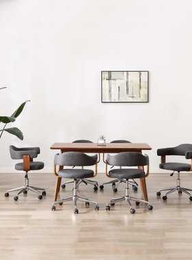 VidaXL Eetkamerstoelen 6 st draaibaar gebogen hout en stof grijs