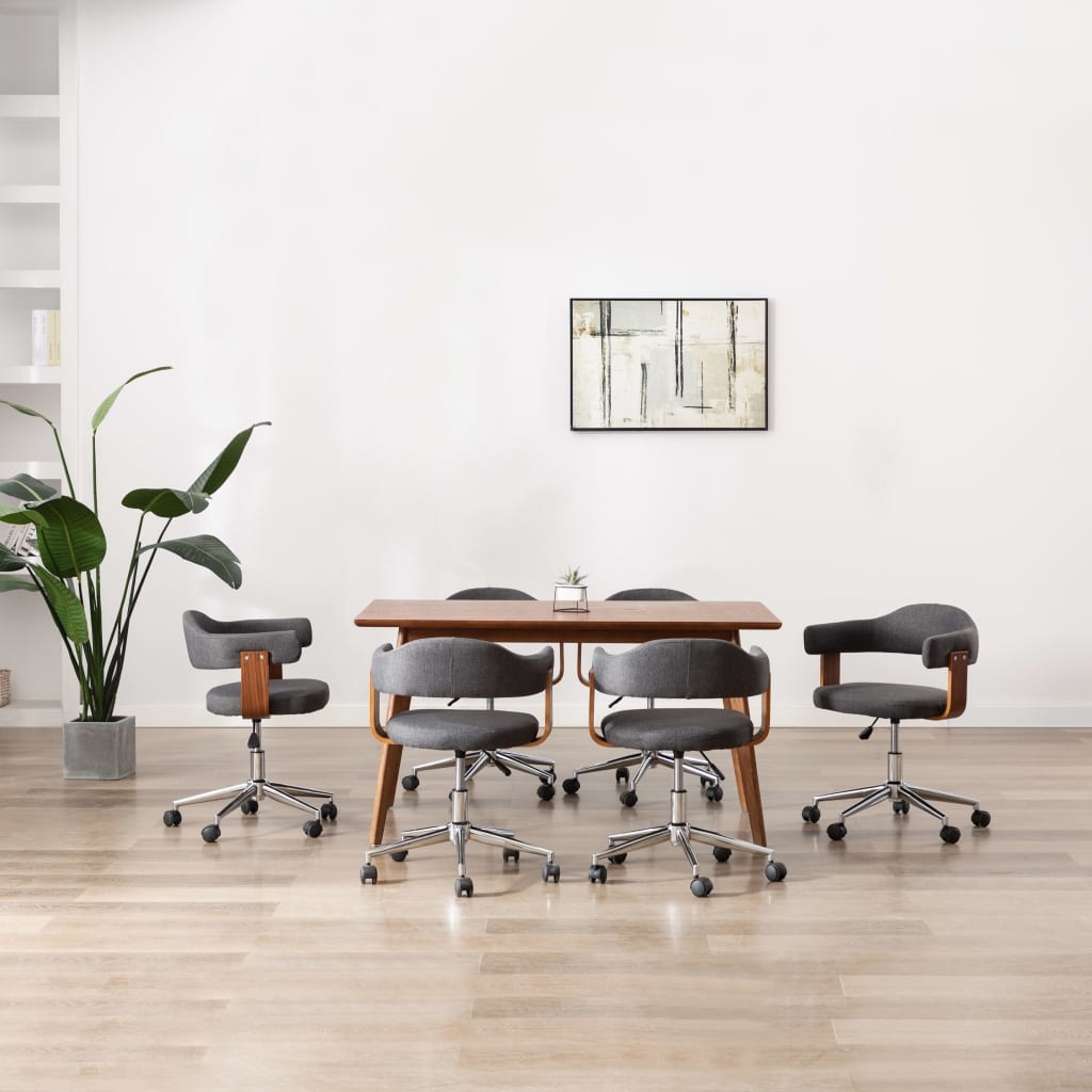VidaXL Eetkamerstoelen 6 st draaibaar gebogen hout en stof grijs