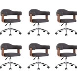 VidaXL Eetkamerstoelen 6 st draaibaar gebogen hout en stof grijs