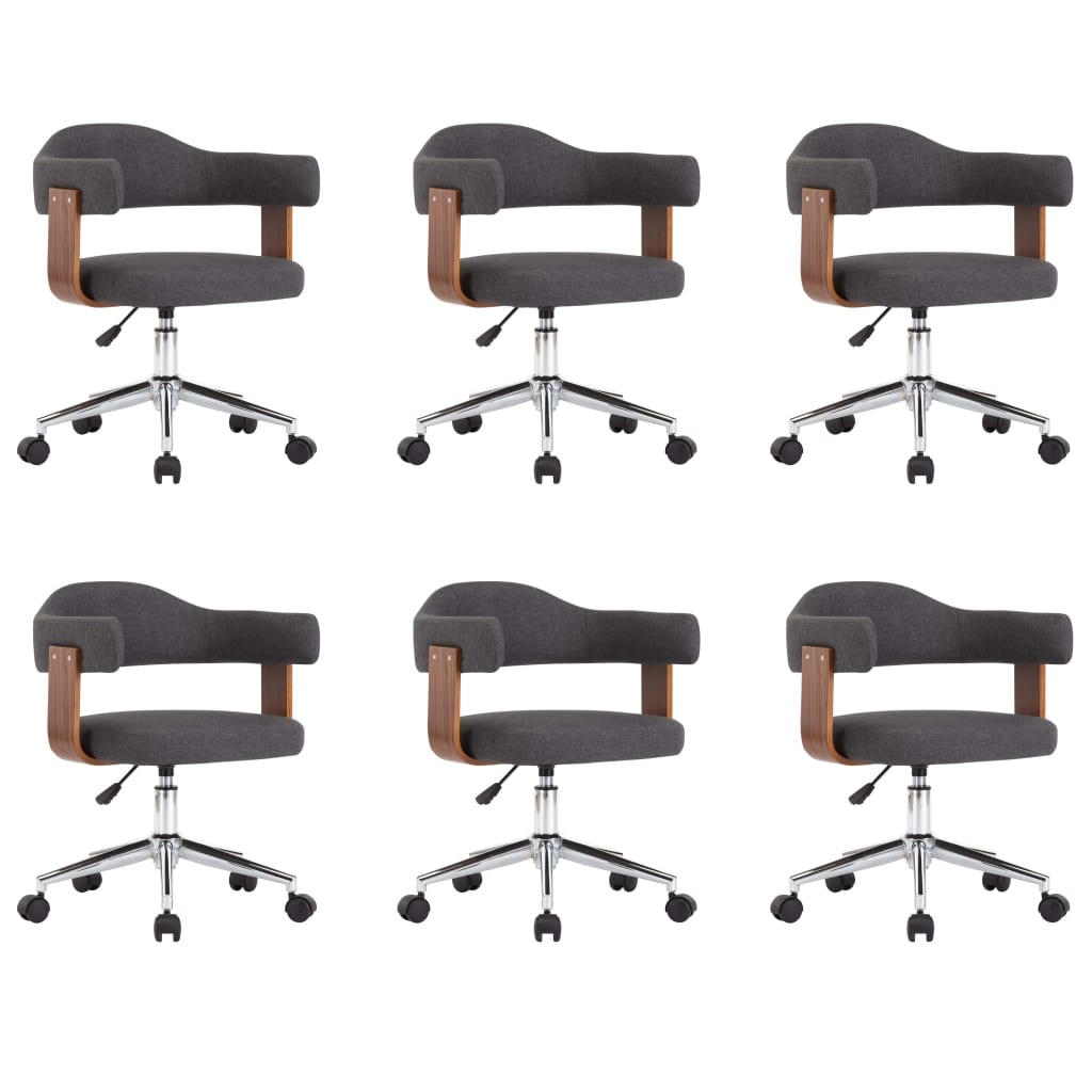 VidaXL Eetkamerstoelen 6 st draaibaar gebogen hout en stof grijs