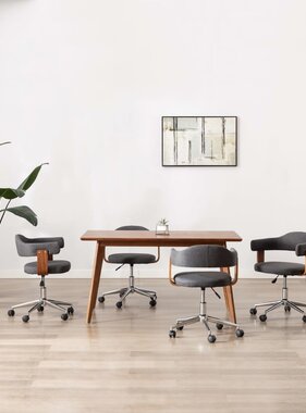 VidaXL Eetkamerstoelen 4 st draaibaar gebogen hout en stof grijs