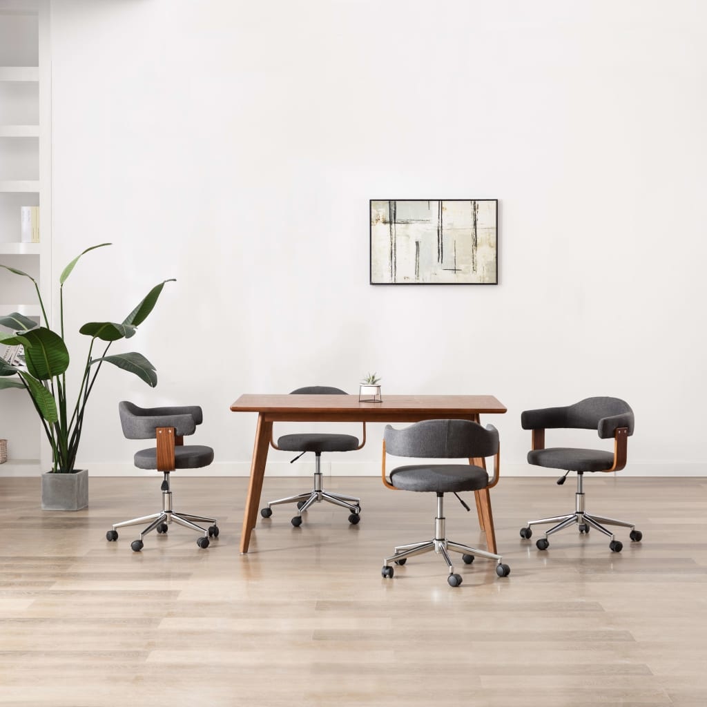VidaXL Eetkamerstoelen 4 st draaibaar gebogen hout en stof grijs