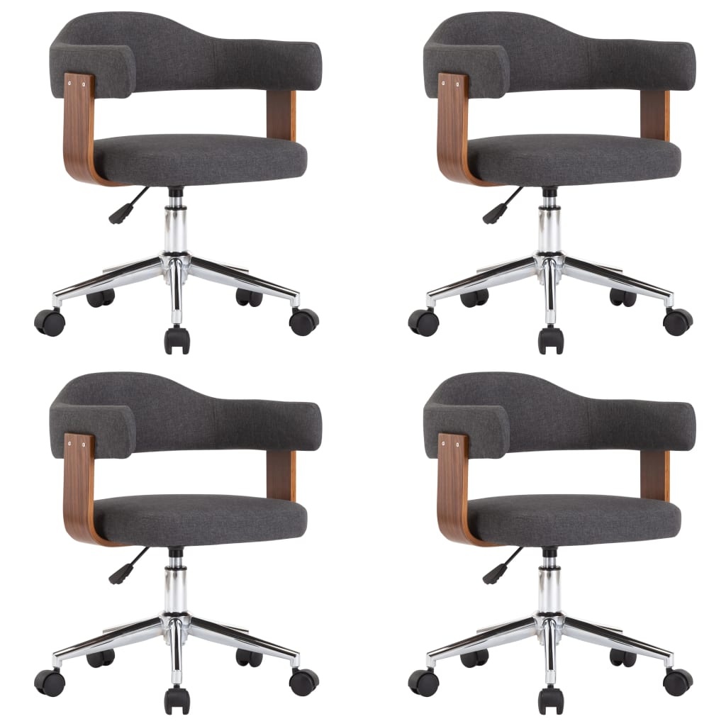VidaXL Eetkamerstoelen 4 st draaibaar gebogen hout en stof grijs