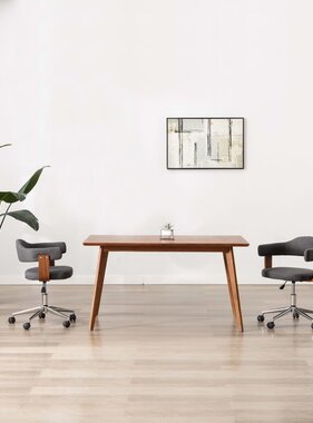 VidaXL Eetkamerstoelen 2 st draaibaar gebogen hout en stof grijs