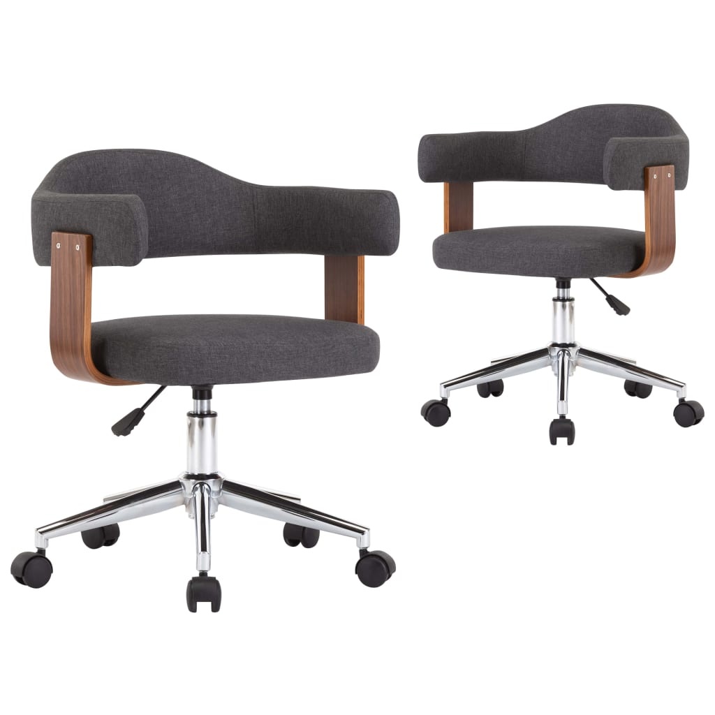 VidaXL Eetkamerstoelen 2 st draaibaar gebogen hout en stof grijs