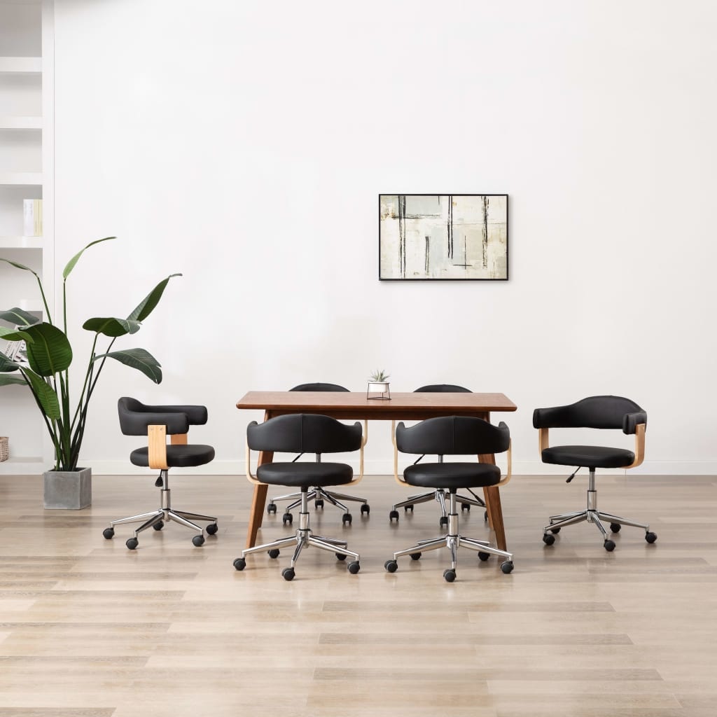 VidaXL Eetkamerstoelen draaibaar 6 st kunstleer zwart