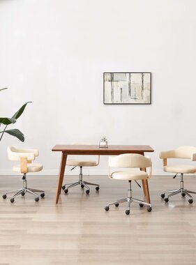 VidaXL Eetkamerstoelen draaibaar 4 st kunstleer crème