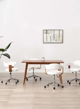 VidaXL Eetkamerstoelen draaibaar 4 st gebogen hout en kunstleer wit