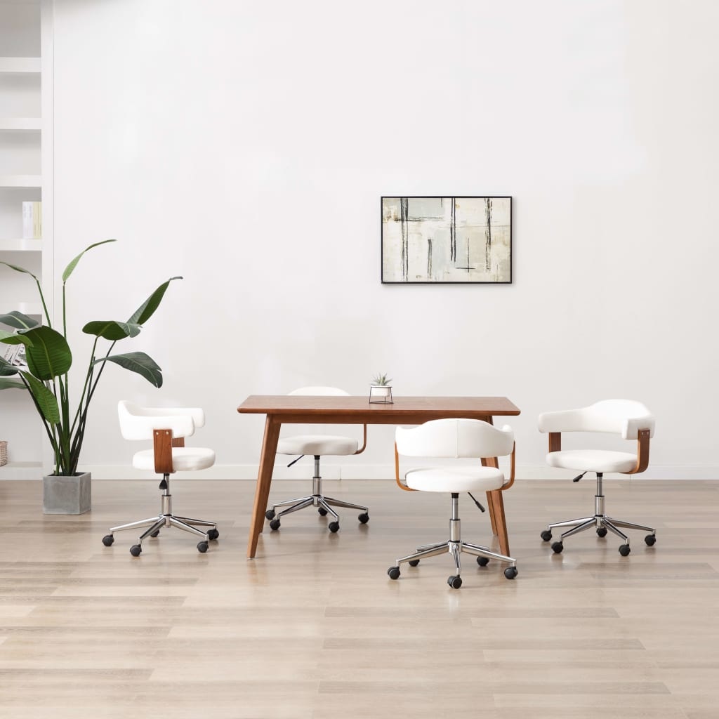 VidaXL Eetkamerstoelen draaibaar 4 st gebogen hout en kunstleer wit