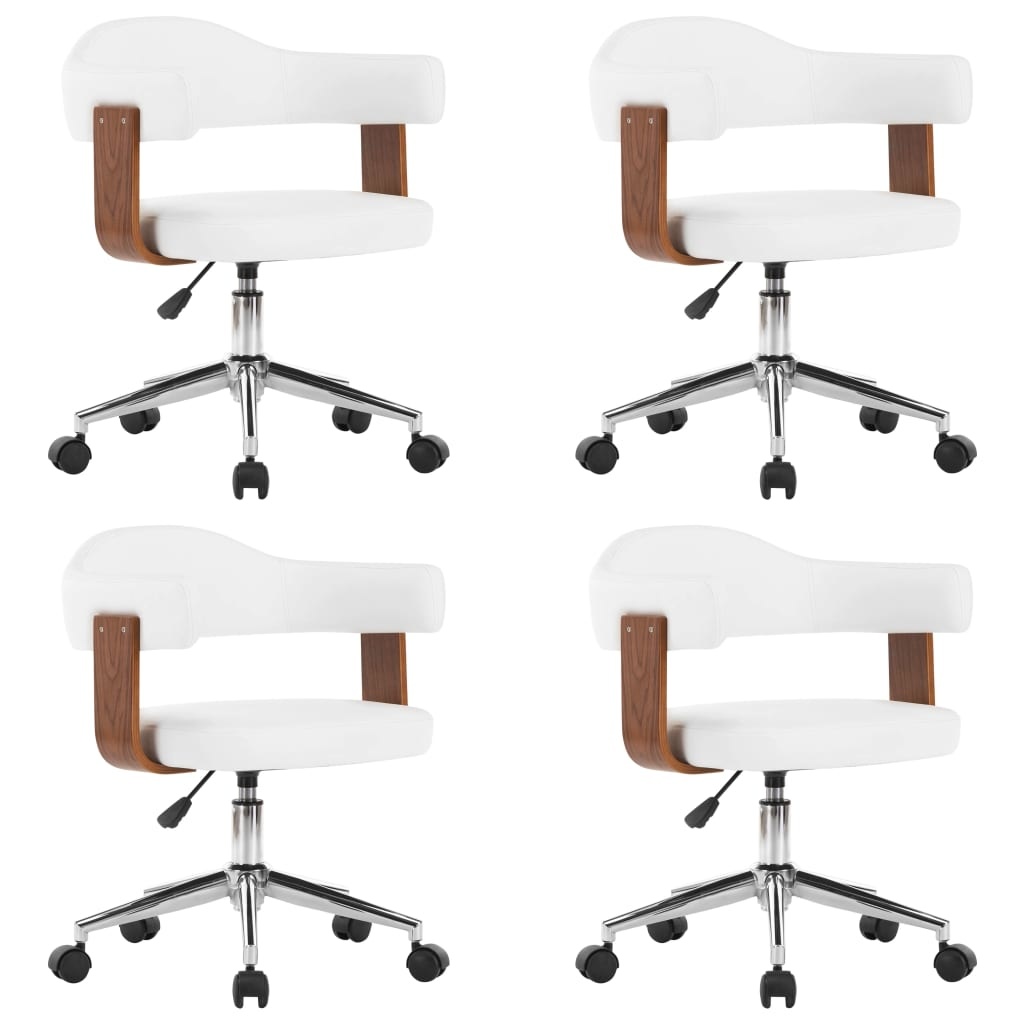 VidaXL Eetkamerstoelen draaibaar 4 st gebogen hout en kunstleer wit