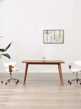 VidaXL Eetkamerstoelen draaibaar 2 st gebogen hout en kunstleer wit
