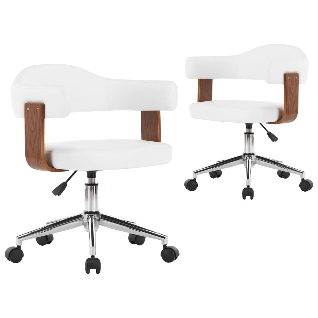 VidaXL Eetkamerstoelen draaibaar 2 st gebogen hout en kunstleer wit