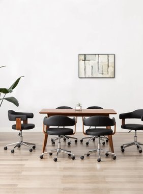 VidaXL Eetkamerstoelen draaibaar 6 st gebogen hout en kunstleer zwart
