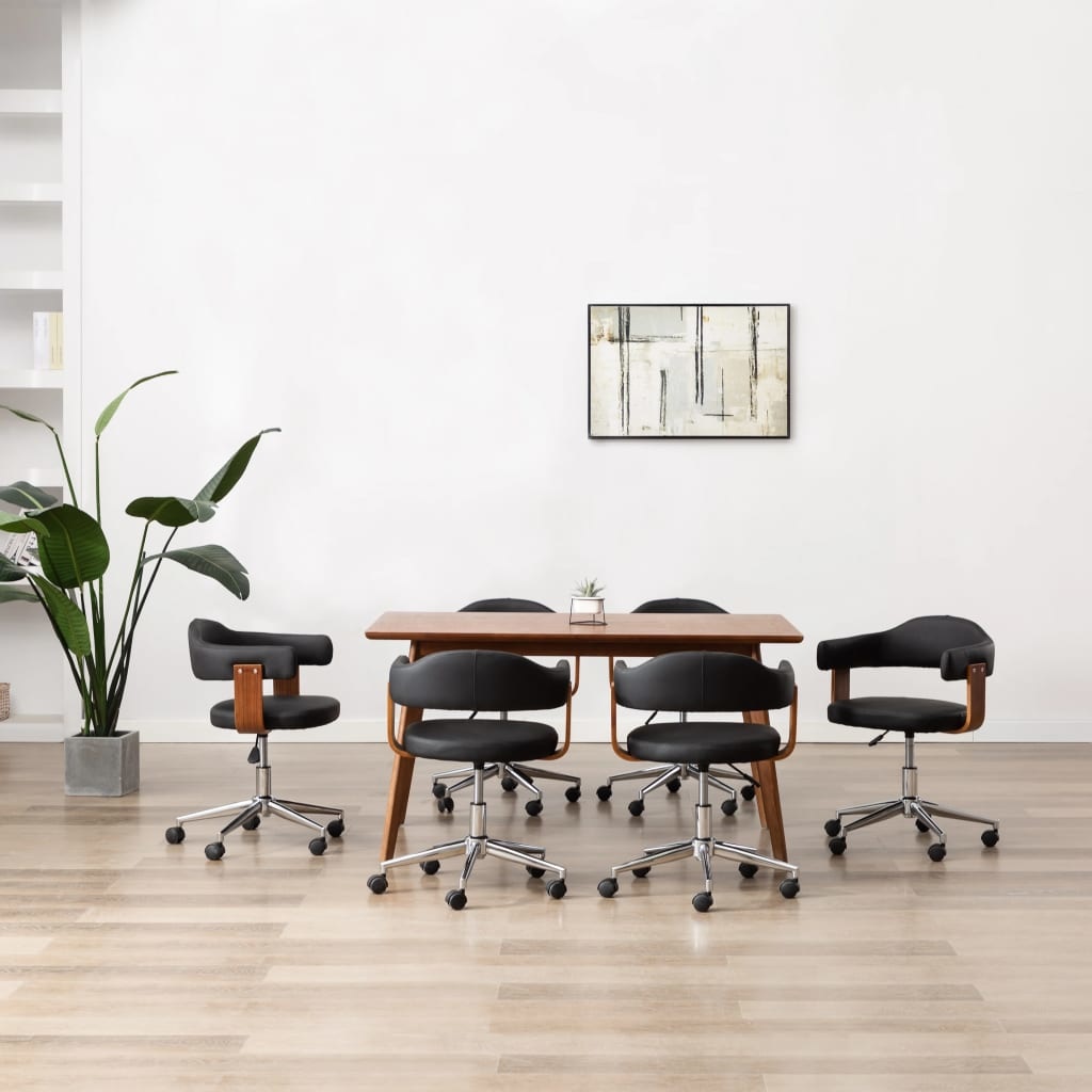 VidaXL Eetkamerstoelen draaibaar 6 st gebogen hout en kunstleer zwart