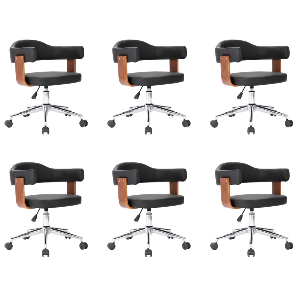 VidaXL Eetkamerstoelen draaibaar 6 st gebogen hout en kunstleer zwart
