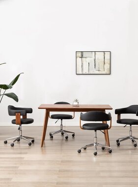 VidaXL Eetkamerstoelen draaibaar 4 st gebogen hout en kunstleer zwart