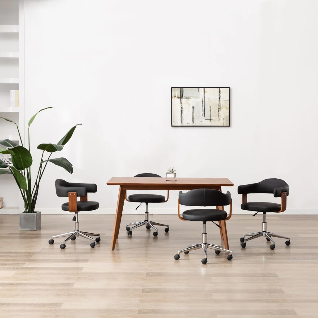 VidaXL Eetkamerstoelen draaibaar 4 st gebogen hout en kunstleer zwart