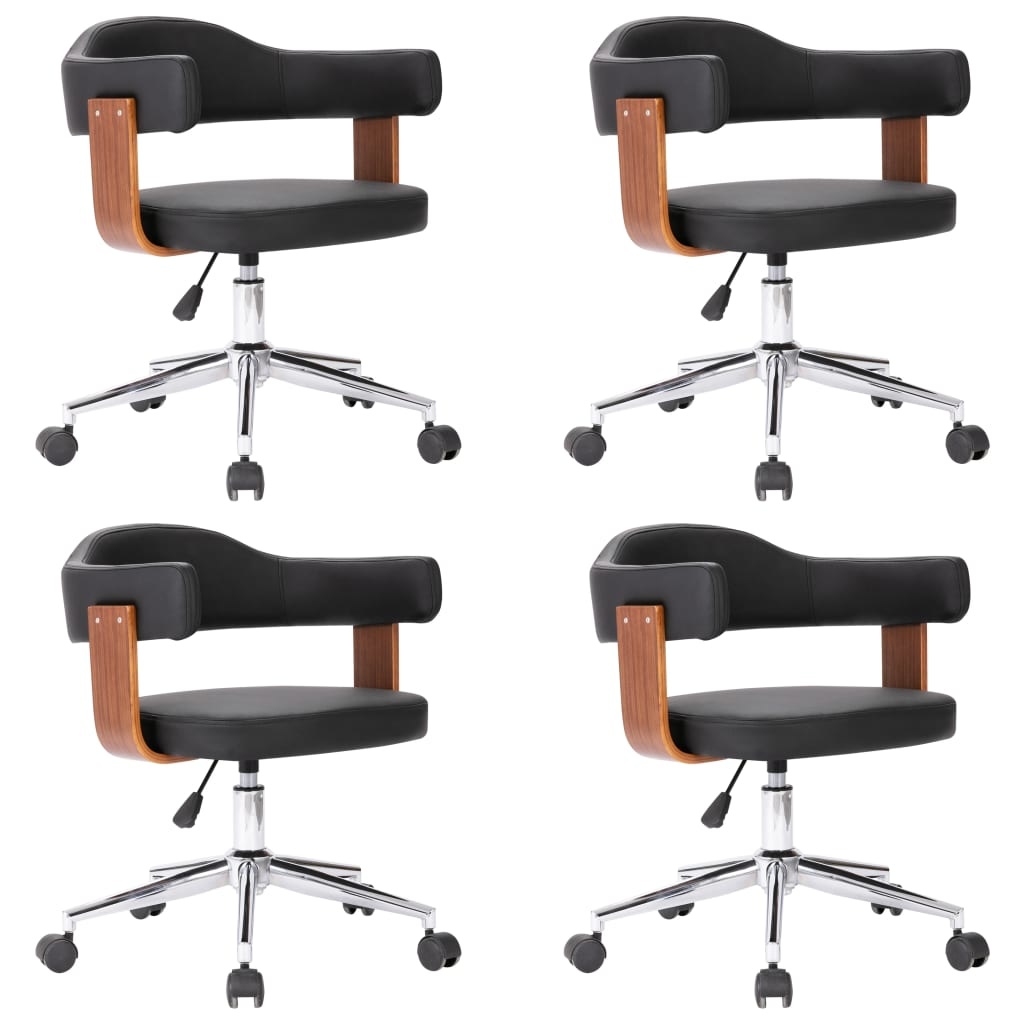 VidaXL Eetkamerstoelen draaibaar 4 st gebogen hout en kunstleer zwart