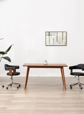VidaXL Eetkamerstoelen draaibaar 2 st gebogen hout en kunstleer zwart