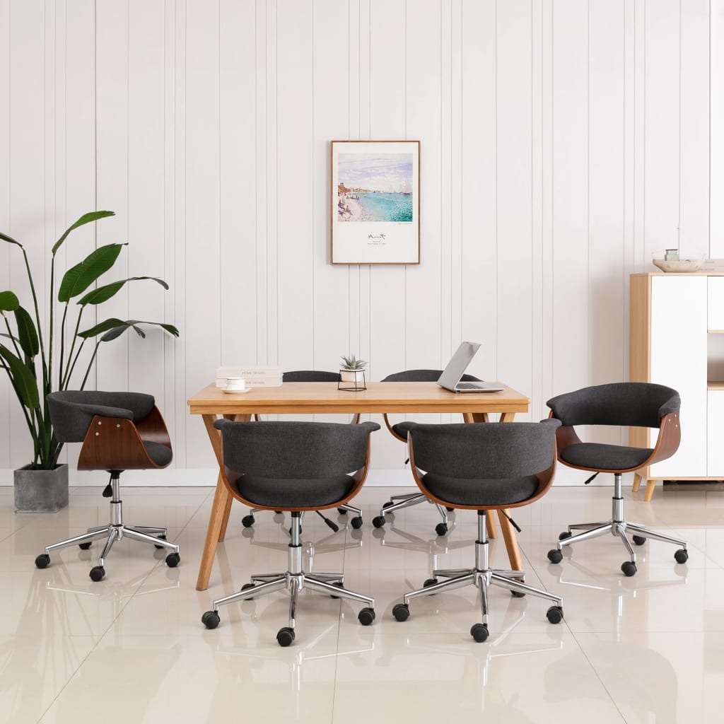 VidaXL Eetkamerstoelen draaibaar 6 st stof grijs