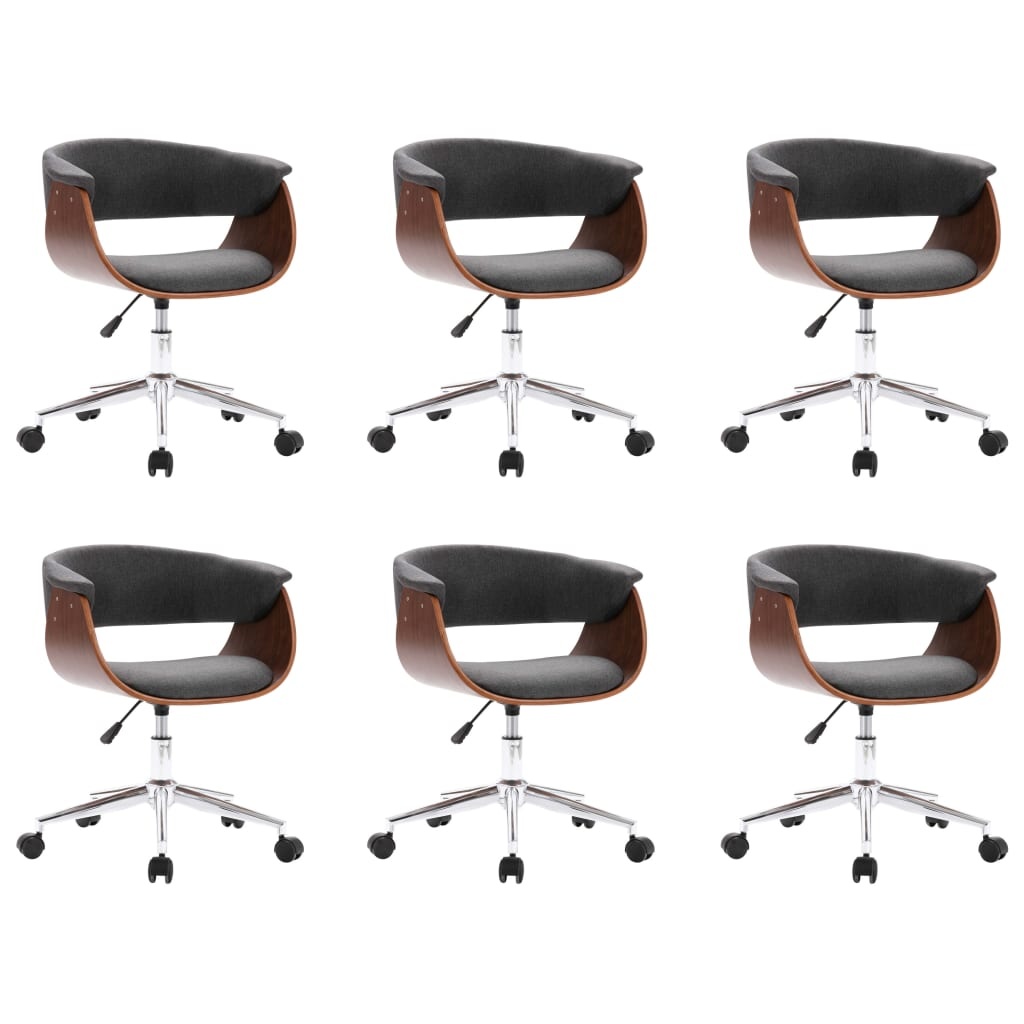 VidaXL Eetkamerstoelen draaibaar 6 st stof grijs