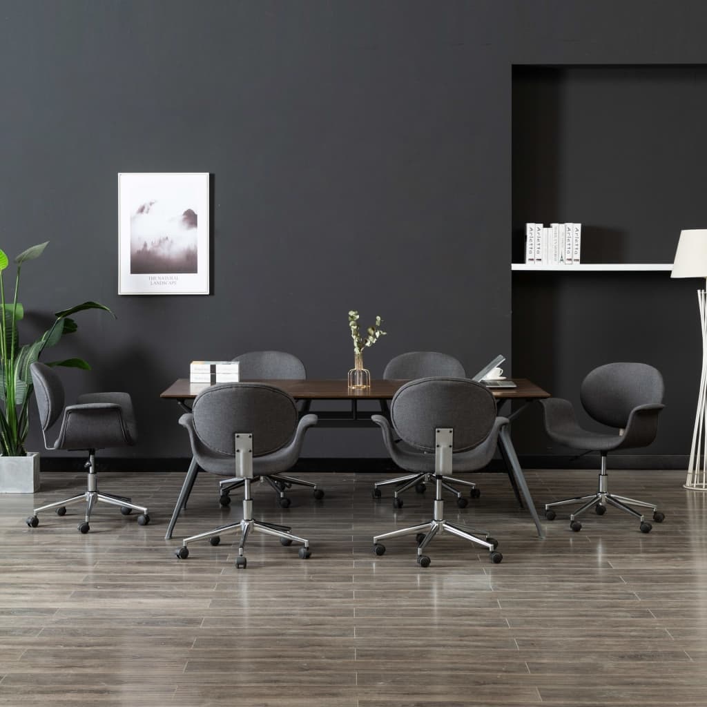 VidaXL Eetkamerstoelen draaibaar 6 st stof grijs