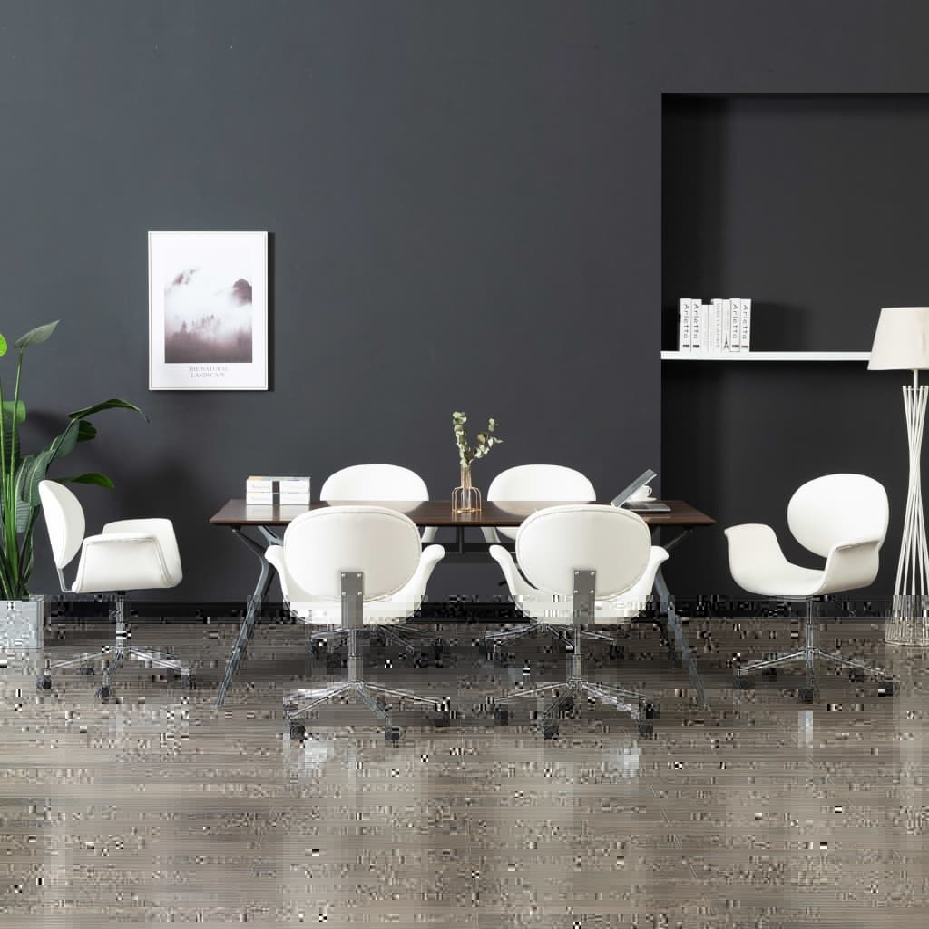 VidaXL Eetkamerstoelen draaibaar 6 st kunstleer wit