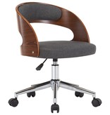 vidaXL Kantoorstoel draaibaar gebogen hout en stof grijs