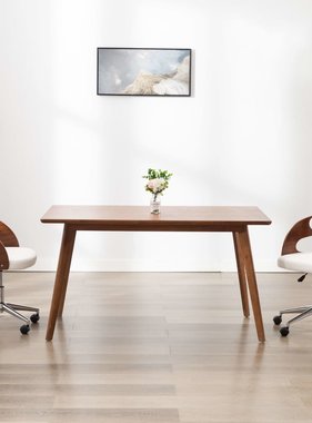 VidaXL Kantoorstoel draaibaar gebogen hout en kunstleer wit