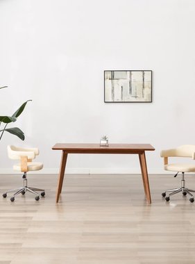 VidaXL Kantoorstoel draaibaar gebogen hout en kunstleer crème