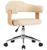 vidaXL Kantoorstoel draaibaar gebogen hout en kunstleer crème