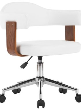 VidaXL Kantoorstoel draaibaar gebogen hout en kunstleer wit