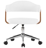 VidaXL Kantoorstoel draaibaar gebogen hout en kunstleer wit