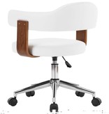 VidaXL Kantoorstoel draaibaar gebogen hout en kunstleer wit
