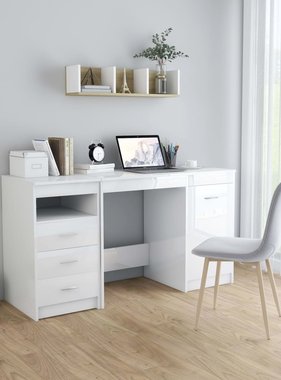 VidaXL Bureau 140x50x76 cm spaanplaat hoogglans wit