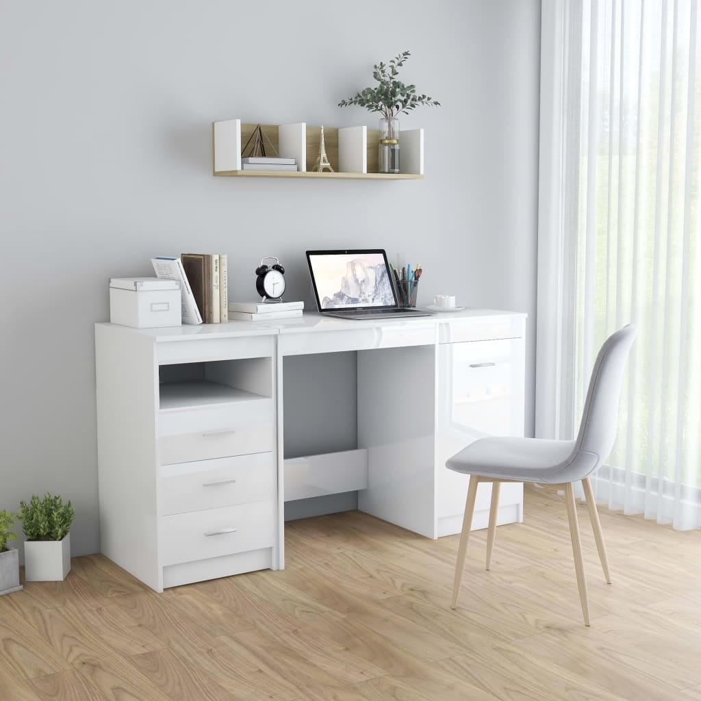 VidaXL Bureau 140x50x76 cm spaanplaat hoogglans wit