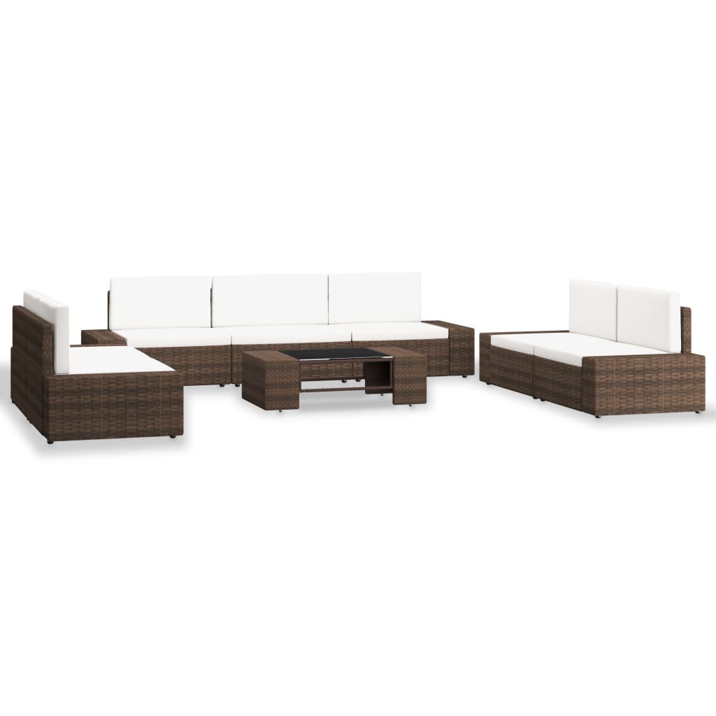 VidaXL 8-delige Loungeset poly rattan bruin