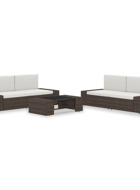 vidaXL 5-delige Loungeset poly rattan bruin