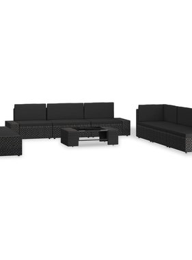 vidaXL 9-delige Loungeset poly rattan zwart