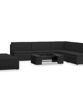 VidaXL 7-delige Loungeset poly rattan zwart