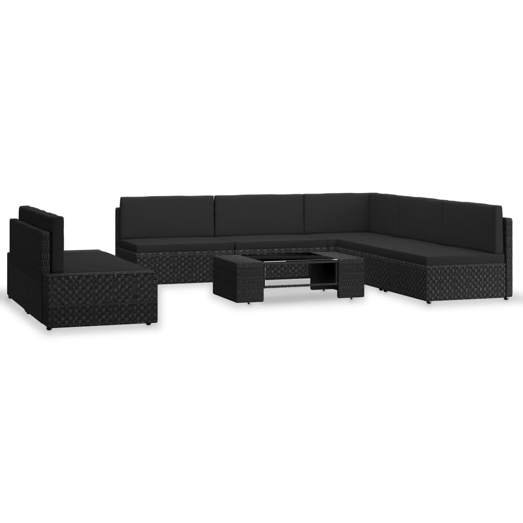 VidaXL 7-delige Loungeset poly rattan zwart